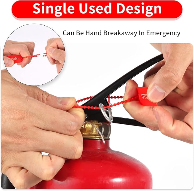 100 Plastic Tamper Seals Fire Extinguisher Tags Numbered Zip Ties Pull Tite Security Tags Disposable Self-Locking Safety Ties (Red)