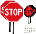 GicnKeuz Stop Slow Sign with Metal Handle, 18x18 inches Double Sided Slow/Stop sign, Traffic Reflective Aluminum Sign, Fade Resistant/Waterproof, Easy to Mount (2 Pack)