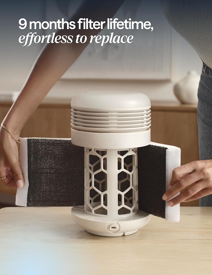 BLUEAIR Purifier for Bedroom - Mini Restful - Sunrise Clock with HEPASilent Filtration and Wake Up Light - Cleans Air and Supports Circadian Rhythm - USB-C and App Connectivity, Beige