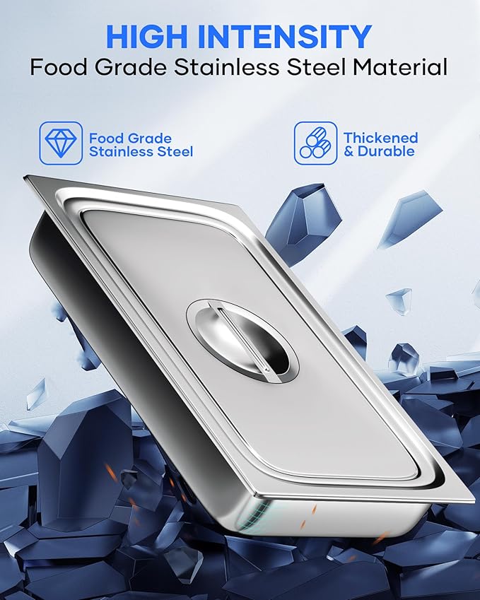 WantJoin Steam Table Hotel Pans with Lid 6 Pack 1/3 Size 6 Inch, 201 Stainless Steel 6" Deep Food Storage Container Set Cover for Chafing Dishes Commercial Buffet Restaurant Kitchen Catering Supplies