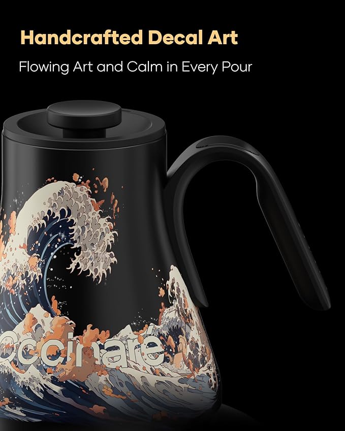 Cocinare FLOW M9 Electric Gooseneck Kettle, ±1℉ Temperature Control for Pour-over Coffee & Tea, Stainless Steel Interior, Quick Heating for Boiling Water (Wave)