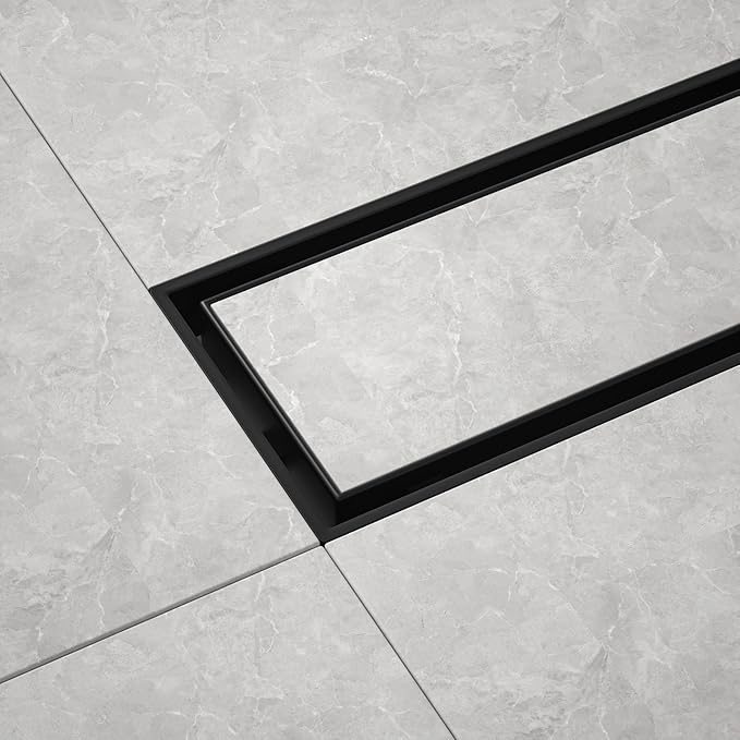 Linear Shower Drain 42", Matte Black Floor Drain with Tiled Insert Grate & Hair Strainer, 304 Stainless Steel Bathroom 2-in-1 Tiled in Drain, CUPC Certified (Matte Black, 42'')