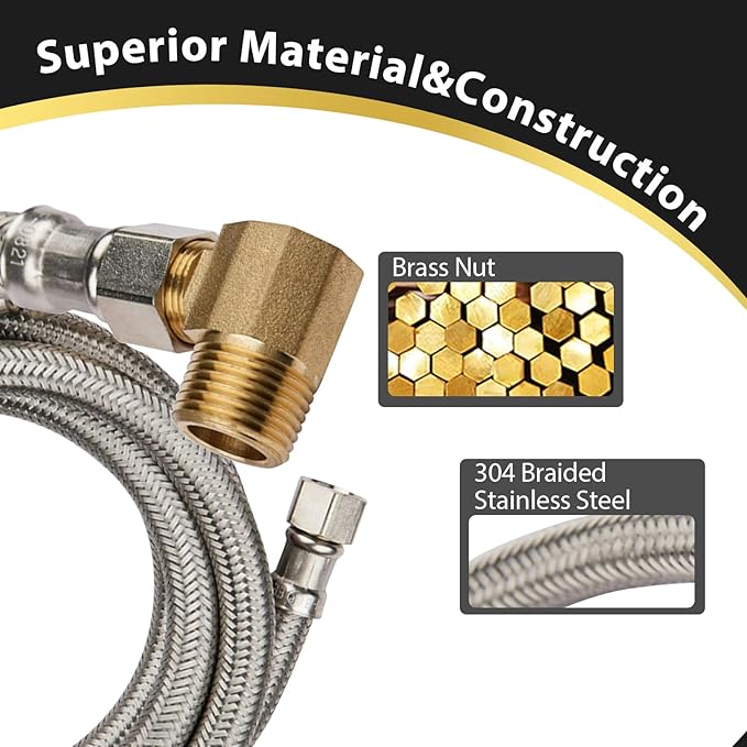 2 Pack Foskan 6FT Stainless Steel Dishwasher Hose With 3/8" Comp x 3/8" MIP 90° Elbow,Flexible Water Line Connector for Standard Dishwashers （6FT）
