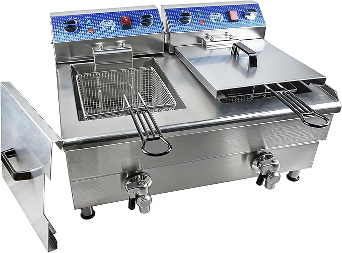 26L/27.4QT Commercial Deep Fryer with Oil Filtration and Timer, 120V Electric Deep Fryer with 2 Baskets and Lids, Countertop Commercial Fryer for Restaurant 3500W