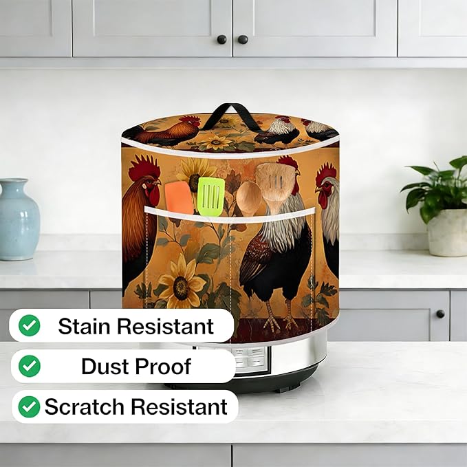 Rice Cooker Cover, Dust Cover for Kitchen Appliances with Handle and Storage Pocket, Easy to Clean Kitchen Decor Gift, Fits 3-6-8 Quart Instant Pot, Slow Cooker and Air Fryer