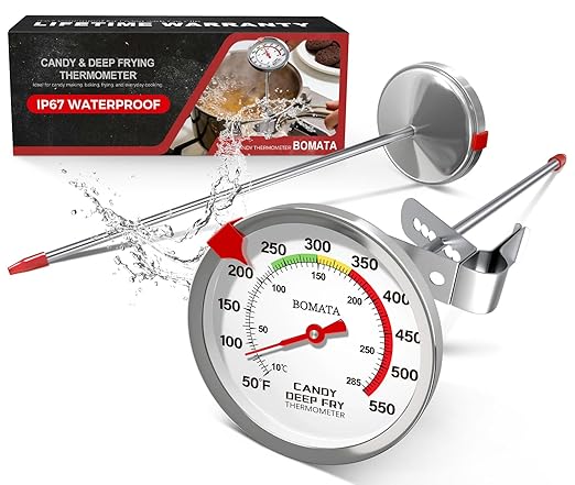 BOMATA 2-Pack Candy Thermometer with Pot Clip, Waterproof IP67 and 2.5" Display Deep Fry Oil Thermometer for Cooking, Food, Turkey, BBQ, Grill... Mth400 Silver & Gray