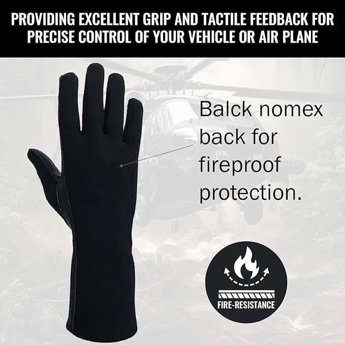 Nomex Flight Gloves, Leather Work Gloves for Men, Soft Durable Sheep Skin Leather Driving, Flying, Gardening Hunting Gloves