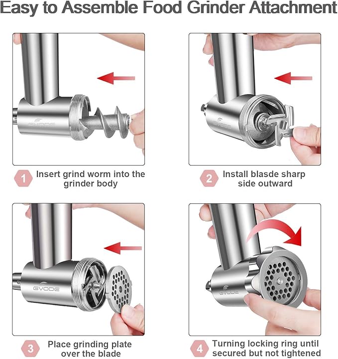 Stainless Steel Meat Grinder Attachment for KitchenAid Stand Mixer,Meat Grinder for KitchenAid Mixer Includes 3 Sausage Stuffer Dishwasher Safe Attachment by Gvode
