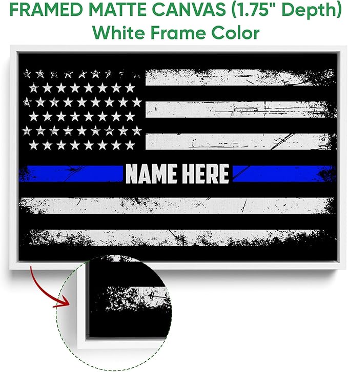 Custom Police Support Flag Thin Blue Line American Flag Back The Blue Personalized Name Poster & Framed Canvas, Wall Art Home Office Decoration Living Room Bedroom Aesthetic Decor