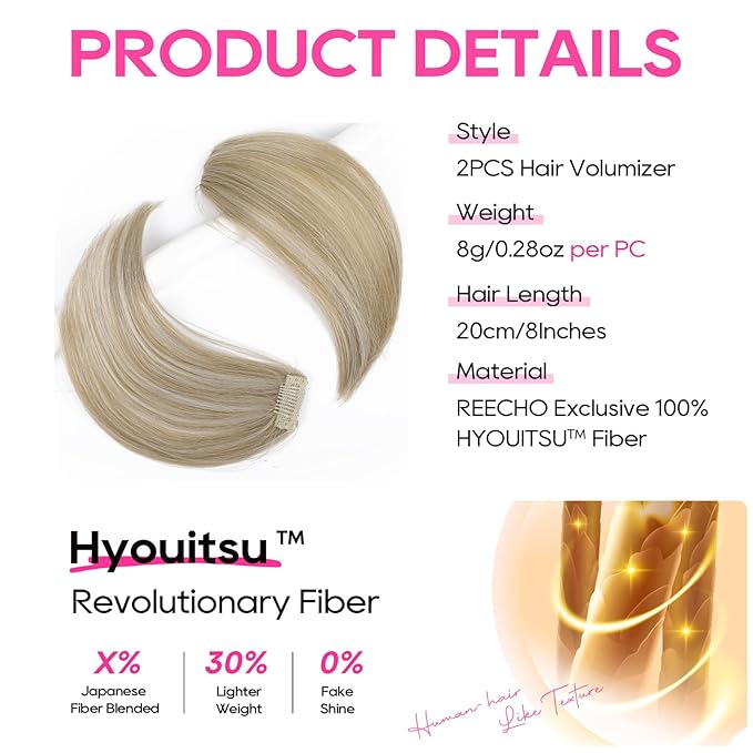 REECHO Clip in Hair Volumizer, Short Thick Clip in Hairpieces Adding Extra Hair Volume Extensions for Women with Thin Fine (Ash Blonde with Highlights, 8 Inch(Pack of 2))