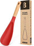 Cooking Spoon for Nonstick Cookwares, Great for Cooking and Serving Sturdy BPA-Free Matte Silicone, Wood Handle Spoon for Mixing, Scoop, and Scrape (RED, 11.4 inch)