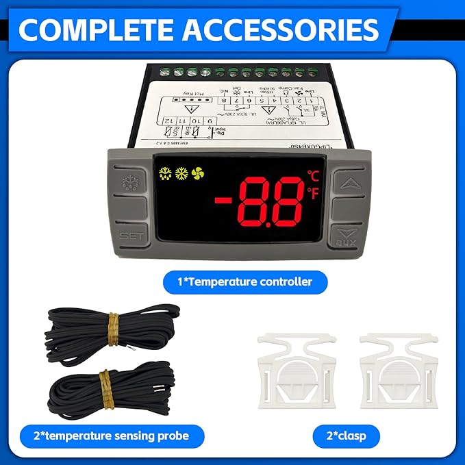 Replacement for Dixell XR06CX-4AAGILS Thermostat Temperature Controller, Programmable Digital Thermostat with Sensor Probe 120V 50-60hz Fit for Freezer/Refrigerator