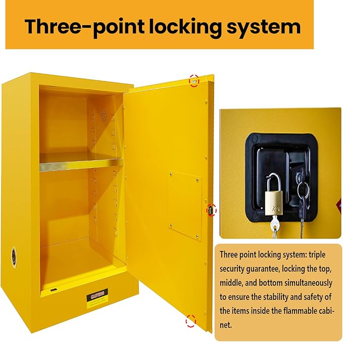 24" W × 28" D × 38" H in Hazardous Material Flammable Storage Cabinets, Adjustable Shelf Steel and Ground Cable Storage Cabinet, for Explosion Proof Chemical Cabinet