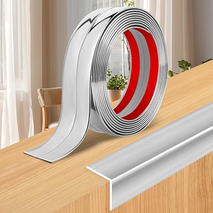 Wall Corner Protector Moulding Trim Peel and Stick Wall Corner Guards Trim Flexible Self Adhesive Edge Protector Moulding, 0.8 in x 40 Ft, Silver