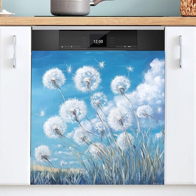 Dishwasher Magnet Cover, Dandelion Magnet Sticker Fridge Panel Decal for Home Kitchen Decor, 23x26in