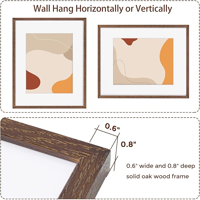 Fun Memories 16x20 Picture Frame for Wall, Real Oak Wood Frames 16 by 20, 16x20 Frame Matted to 11x14, Tempered Glass, 16 x 20 Wood Frame, 16"x20" Poster Frame, Walnut Color, 1 Pack