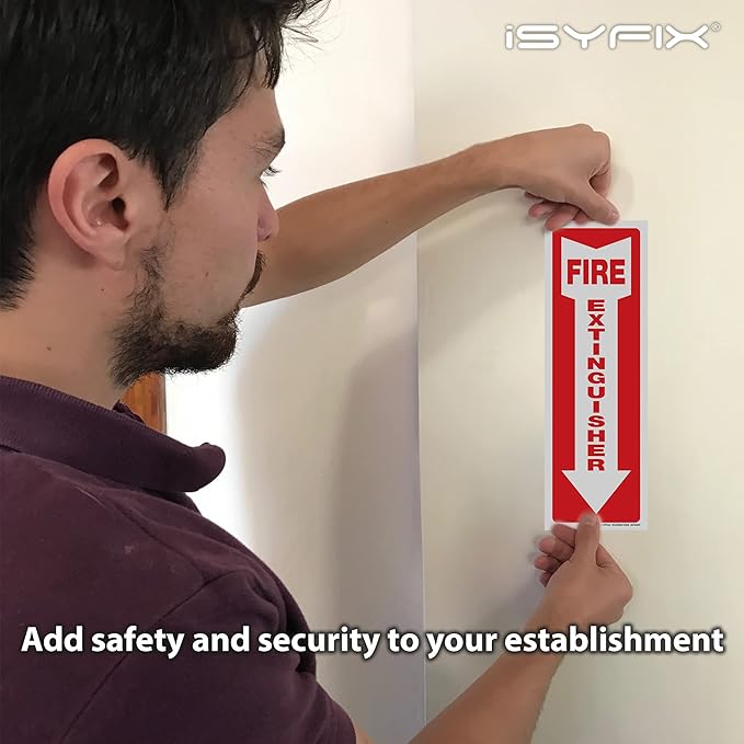 iSYFIX Fire Extinguisher Signs Stickers – 12 Pack 4x12 Inch – Premium Self-Adhesive Vinyl Decal, Laminated for Ultimate UV, Weather, Scratch, Water & Fade Resistance, Indoor & Outdoor