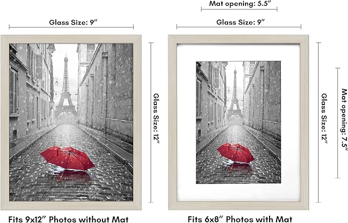 Americanflat 9x12 Picture Frame with Shatter-Resistant Glass - Use as 6x8 Frame with Mat or Display 9x12 Photo Without Mat - Signature Collection - Picture Frames for Tabletop and Wall - Light Wood