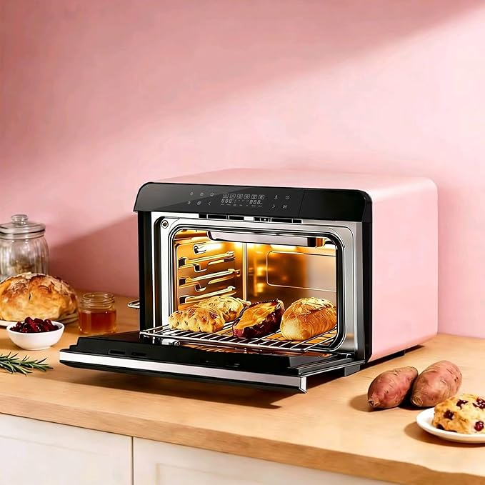 ROBAM Countertop Combi Steam Oven, 20-in-1 Multifunction Air Fryer, Convection Steam Roast & Bake, Multi-Stage Cooking, Self-Clean, Heat-Resistant, 7 Modes, 30 Built-In Recipes CT763 (Pink)