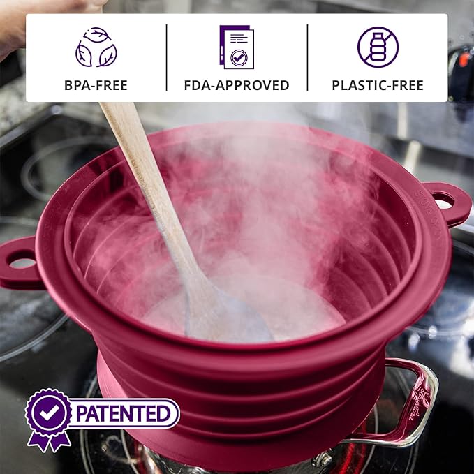 L.I.Q Silicone Splatter Guard – Fits 10 and 12 Inch Pots (25 and 30 Centimeters) – Microwave Safe and Durable SplatterDom - Includes 10” Lid - Food and Oil Splash Guard (Bordeaux, Large)