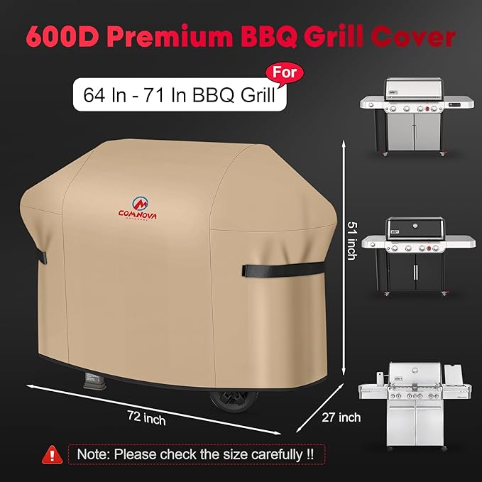 Comnova Grill Cover 72 Inch - 600D BBQ Cover for Outdoor Grill Waterproof and Heavy Duty, Large Barbecue Gas Grill Covers for Weber, Char-Broil, Nexgrill, Monument, Dyna-glo, Brinkmann and More
