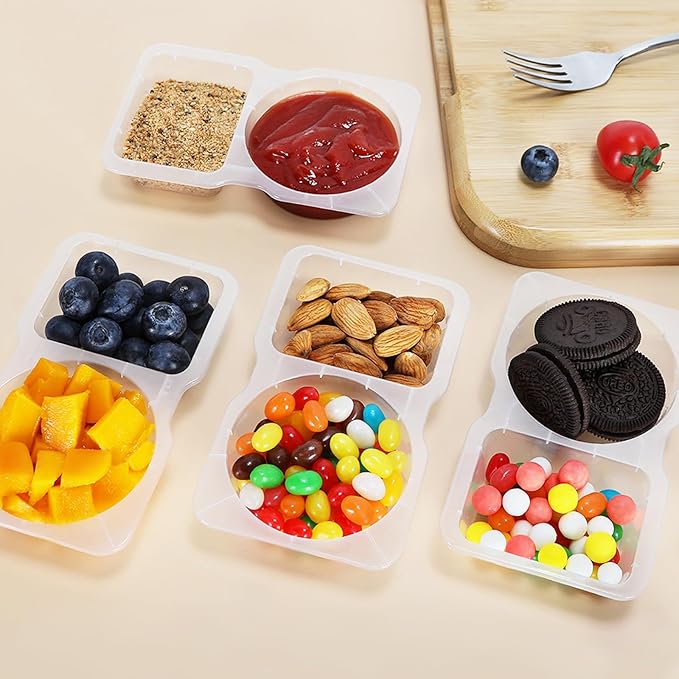 20 Sets Reusable Snack Containers With Lids, Double Compartment Snack Pack Containers, Portion Control, Meal Prep, Ideal For On-The-Go Mini Sauce Boxes & Lunchable Snack Packs For Kids