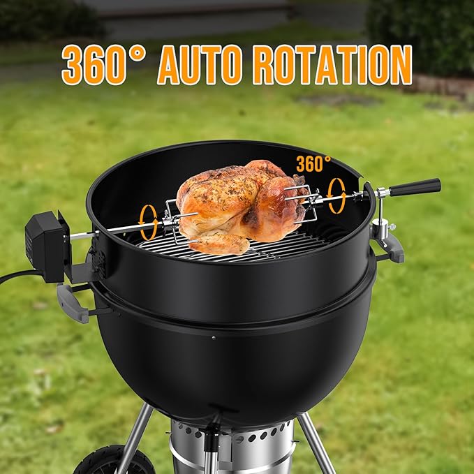 Skyflame Charkettle Rotisserie Ring Kit for Weber 22-Inch Kettle Charcoal and Other Similar Size Grills, Black Coated Steel BBQ Grill Rotisserie Kit Replacement for Weber 2290