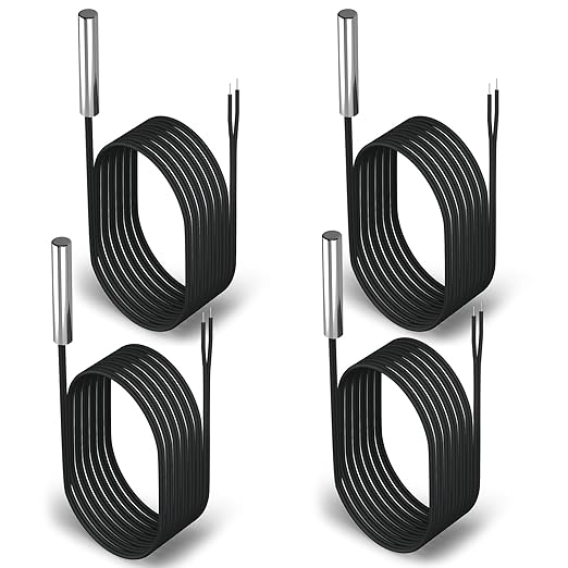 DROK 10K Temperature Sensor Probe 4pcs, 1 Meter Waterproof Stainless Steel NTC Temperature Probe for Various Water Dispensers, Air Conditioners, Refrigerators, Freezers, Water Heaters, Dishwashers