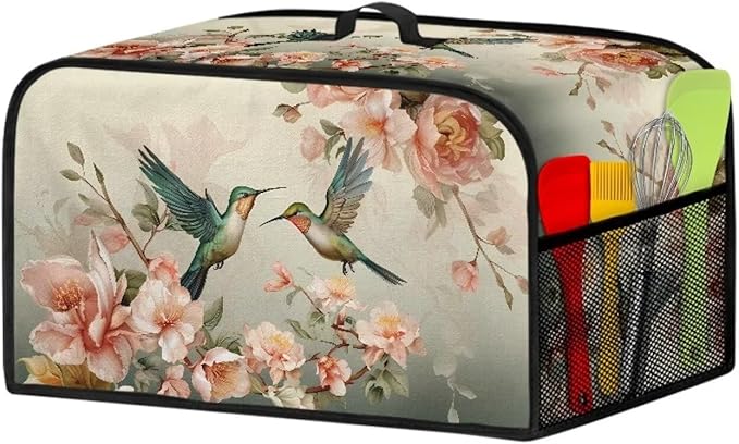 Hummingbird Slow Cooker Cover Pink Flower Slow Cooker Cover Holder Fits for Most 6-8 Quart Oval Slow Cooker Accessories with Handle and Pocket