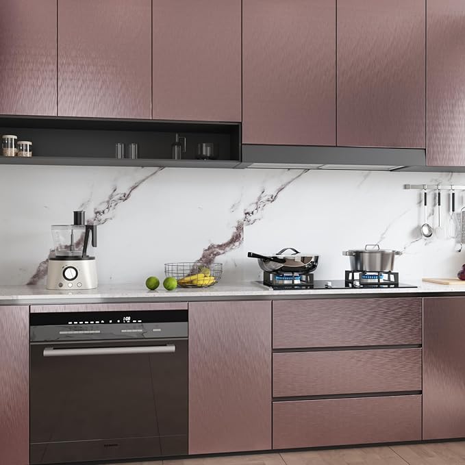 CRE8TIVE Rose Gold Stainless Steel Contact Paper for Appliances 12"x354" Brushed Metallic Peel and Stick Wallpaper Self Adhesive Heat Resistant Stainless Steel Wallpaper for Kitchen Refrigerator Stove