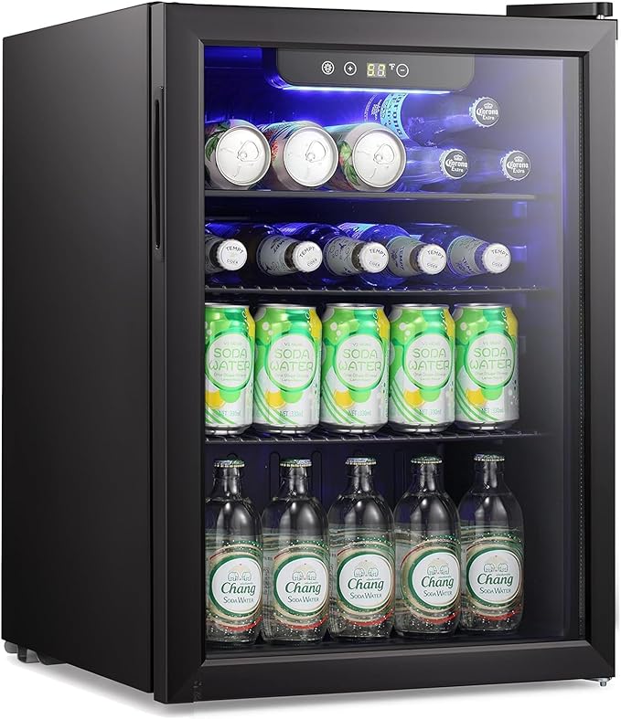 COWSAR 2.65 Cu.ft Wine Fridge, ETL Approved Beverage Refrigerator 95 Can Quiet Freestanding Mini Wine Cooler Clear Front Glass Door, Quiet Operation, Adjust Temperature for Home Bar, Drink Fridge