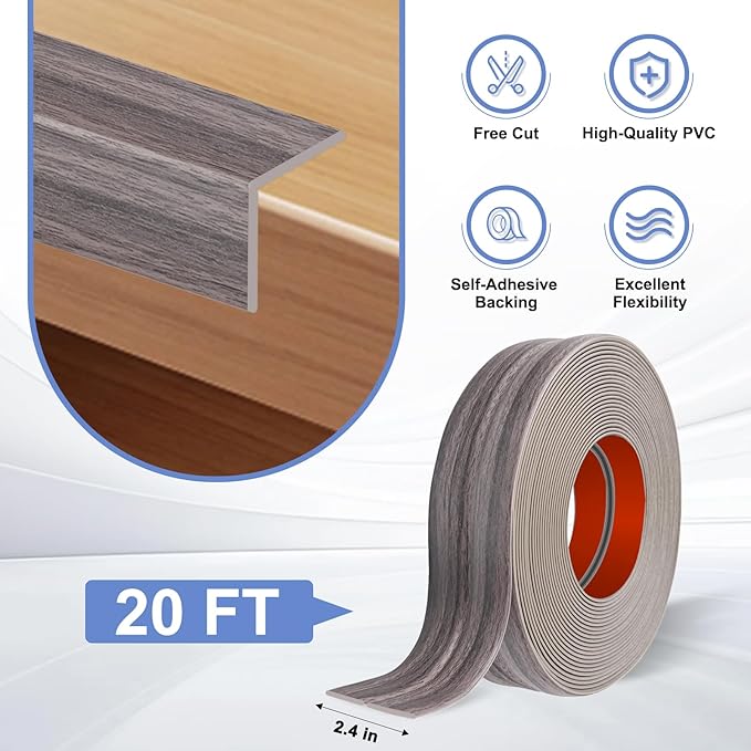 Wall Corner Protector Moulding Trim Peel and Stick Wall Corner Guards Trim Flexible Self Adhesive Edge Protector Moulding, 2.4 in x 20 Ft, Brown Walnut Wood