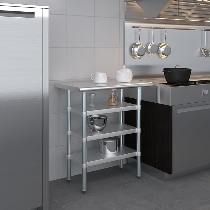 18 in. x 30 in. Stainless Steel Work Table with Three Bottom Shelves | NSF Kitchen Prep Table | Utitly Metal Table