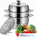 Stainless Steel Steamer Pot Thick-bottomed, 3 Tier Food Steamer for Cooking, Large Metal Steam Cooker, Work for Induction and Stove, Suitable for Tamale, Vegetable, Dumpling and Seafood