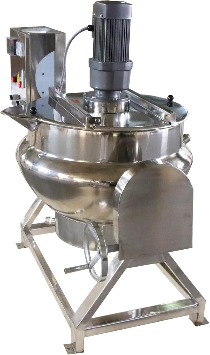 Commercial Cooking Pot Electric Jacketed Kettle with Stirrer Stainless Steel Tiltable Jacketed with Mixer 13.2 Gallon Capacity for Soup Chili Sauce Beverage Jam Porridge 220V
