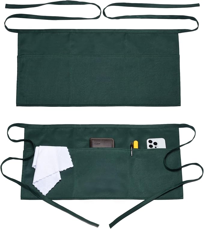 Argstar 2 Pack Server Apron with 4 Pockets, Waitress Waiter Waist Short Aprons(Available in 60/120 Pack)