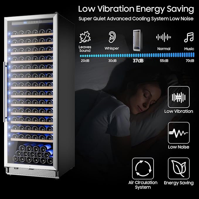 24 Inch Wine Cooler, Wine fridge Freestanding or Built-In with Door Lock, Suitable for Mixed 158 Bottles Sizes, Low Noise Operation (14.4cu.ft)