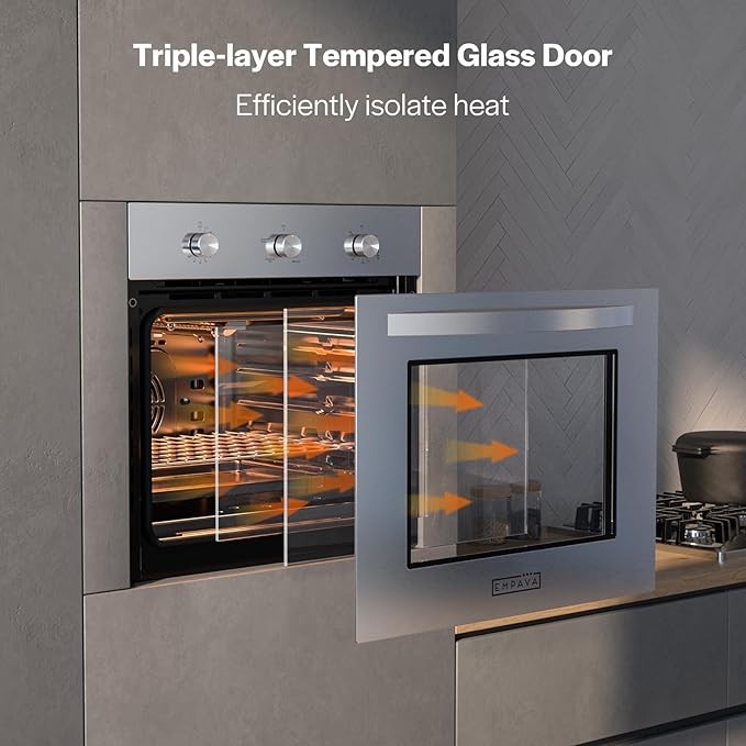 Empava 24 inch Built-In LPG Single Wall Oven with Convection and Rotisserie 5 Cooking Modes, Knob Control, Stainless Steel