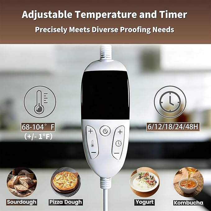 Bread Proofing Box with 50-130℉ Temp Control & 48H Timer, Folding Bread Proofer with Silicone Sling, Proofing Basket, 304 Stainless Steel Rack and Metal Plate for Dough, Sourdough, Pizza