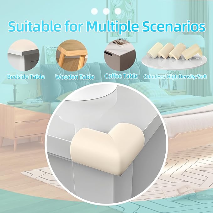 Baby Proofing Edge & Corner Protectors, 1 Roll White Foam L-Shape Self-Adhesive Bumper Strip, Soft Shock-Absorbent Wall & Furniture Safety Bumpers for Nursery, Kitchen, Fireplace, Table, Desk
