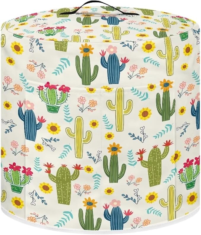 Pressure Cooker Cover with Storage Pocket Compatible with 3 Quart Instant Pot,Cartoon Cactus Print Rice Cooker Air Fryer Accessories, Waterproof Kitchen Appliances Dust Cover