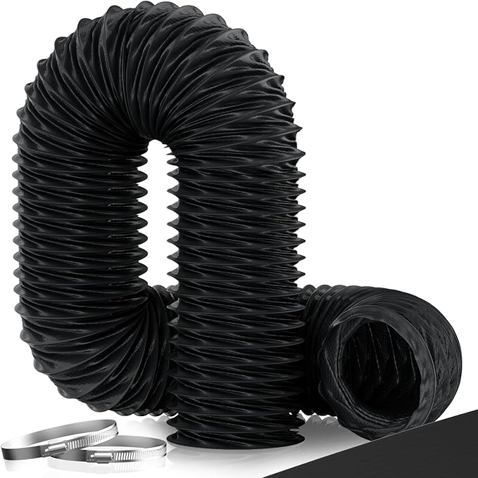 Hon&Guan Diesel Heater Ducting 3" x 16FT, Nylon Flexible Duct Hose, Heavy Duty Hose for Diesel Heater, 3D Printer, Laser Machine, Dryer Vent, RV, Boat Blower, Black