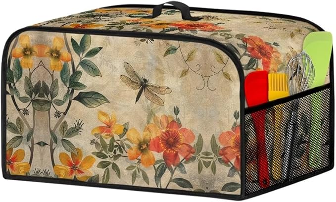 Vintage Flower Slow Cooker Dust Cover Oval 6-8 Qt Dragonfly Crock Pot 6-8 Quart Slow Cooker Cover Dust Cover Fits for Most 6-8 Quart Oval Slow Cooker Convenient