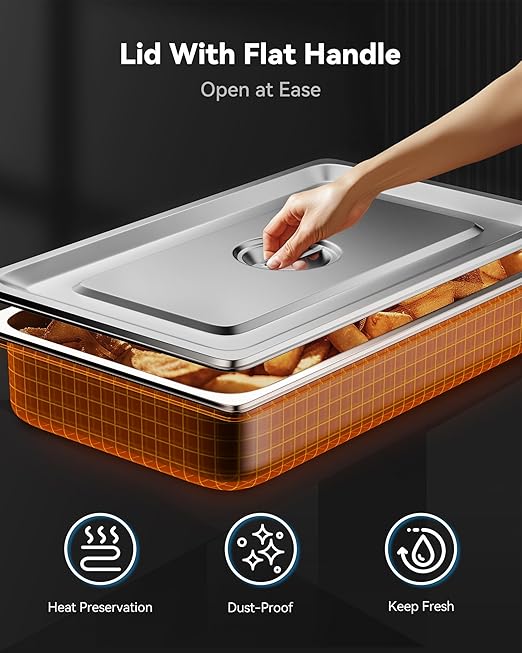 4 Pack Hotel Pans with Lids, 1/1 Full Size 4" Deep Steam Table Pan, 19 Gauge Thickened Stainless Steel Anti Jam Steam Pan, Commercial Food Storage Containers