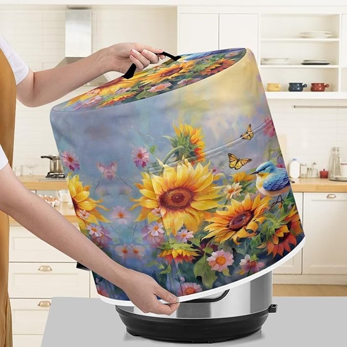 Flashideas Sunflower Bird Pressure Cooker Cover for Women Dust-proof Cover for Rice Cooker Air Fryer Kitchen Appliance Covers with Top Handle and Pocket Home Kitchen Decor Gifts for Friends