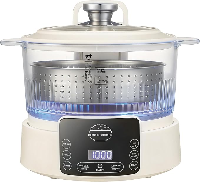 Low Carb Rice Cooker,5L Multifunction Smart Rice Cooker - 4H Keep Warm,Digital Display,Timer & Reservation Function,Suitable for Cooking,Simmering,Stewing,and Steaming(5L,Beige)
