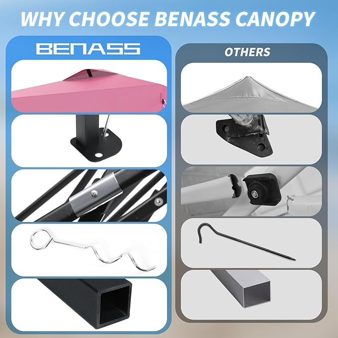 8x8 Pop Up Canopy, Easy Up Canopy Tent, Heavy Duty Tents for Parties, One Person Set Up Event Tent, Pink
