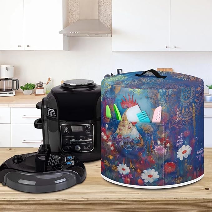 Rooster Flower Print Dust Cover for Instant Pot, 8 Quart Pressure Cooker, Polyester, Not Water Resistant