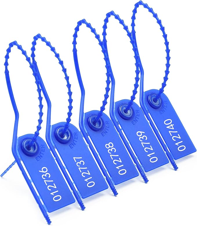 500 PCS Plastic Tamper Seals Pull Tight Security Seals Tags Breakaway Seals Numbered Zip Ties Disposable Self-Locking Ties for Fire Extinguisher, Tear Off Type, 210mm Length