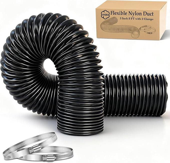 Diesel Heater Ducting 3inch 8FT, Nylon Flexible Duct Hose, Insulated Duct Vent Hose for Diesel Heater, 3D Printer, Dryer Vent, RV, Boat Blower, Ventilation Systems, Black